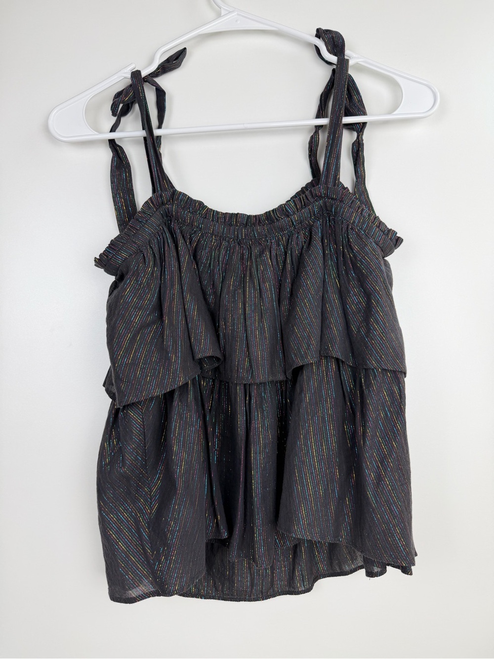 La Vie Rebecca Taylor Lurex Metallic Stripe Tie-Shoulder Tier Top Size Medium - Picture 10 of 13
